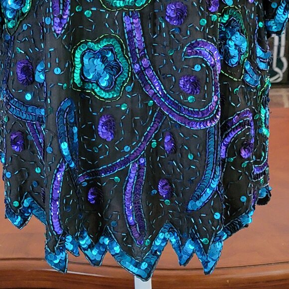 Vintage Laurence Kazar New York Sequined Top in Beautiful Blues and Greens - Picture 2 of 6